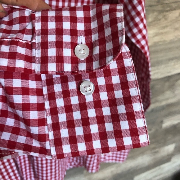 Beverly Hills Polo Club Red and White Checked Casual Button Down Shirt Large - Picture 5 of 7